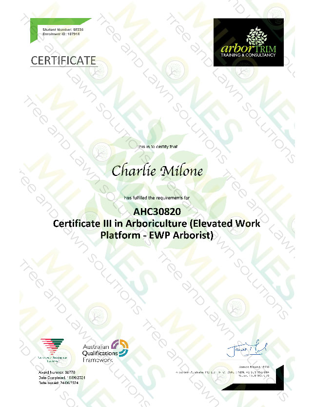 Arboriculture charlie cert