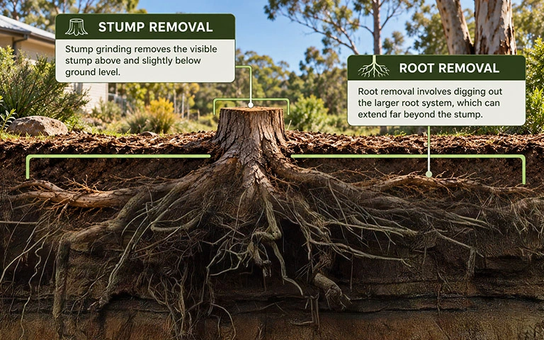 Exposed tree roots near paving at a Melbourne property